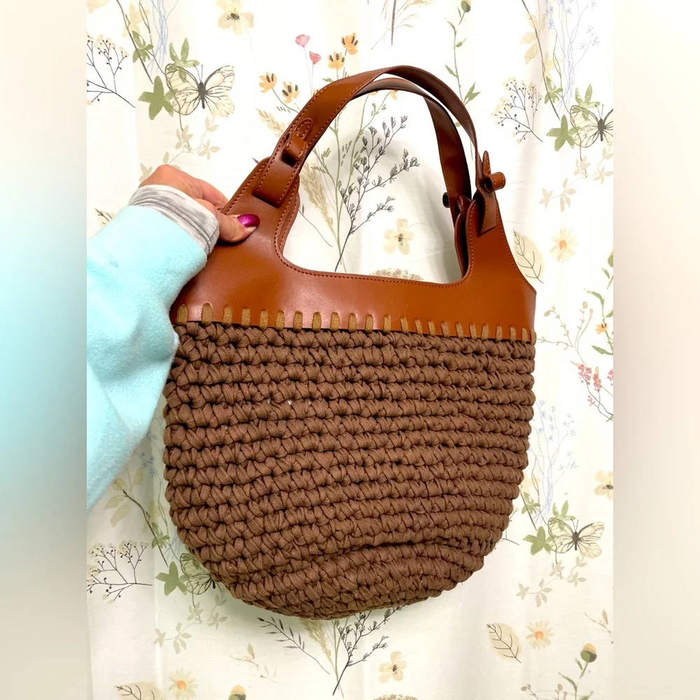 Women's Free People Brown Woven Hobo Bag